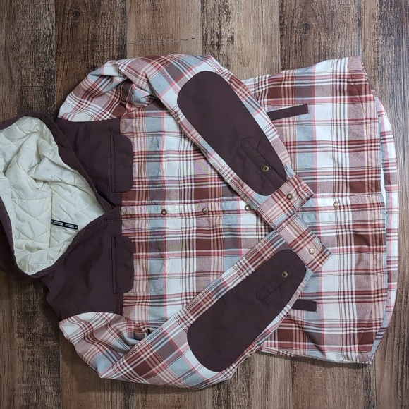 KUHL Artisan Hooded Shirtjak Jacket Plaid Hooded Shacket Size Large in Cinnamon - Picture 3 of 9